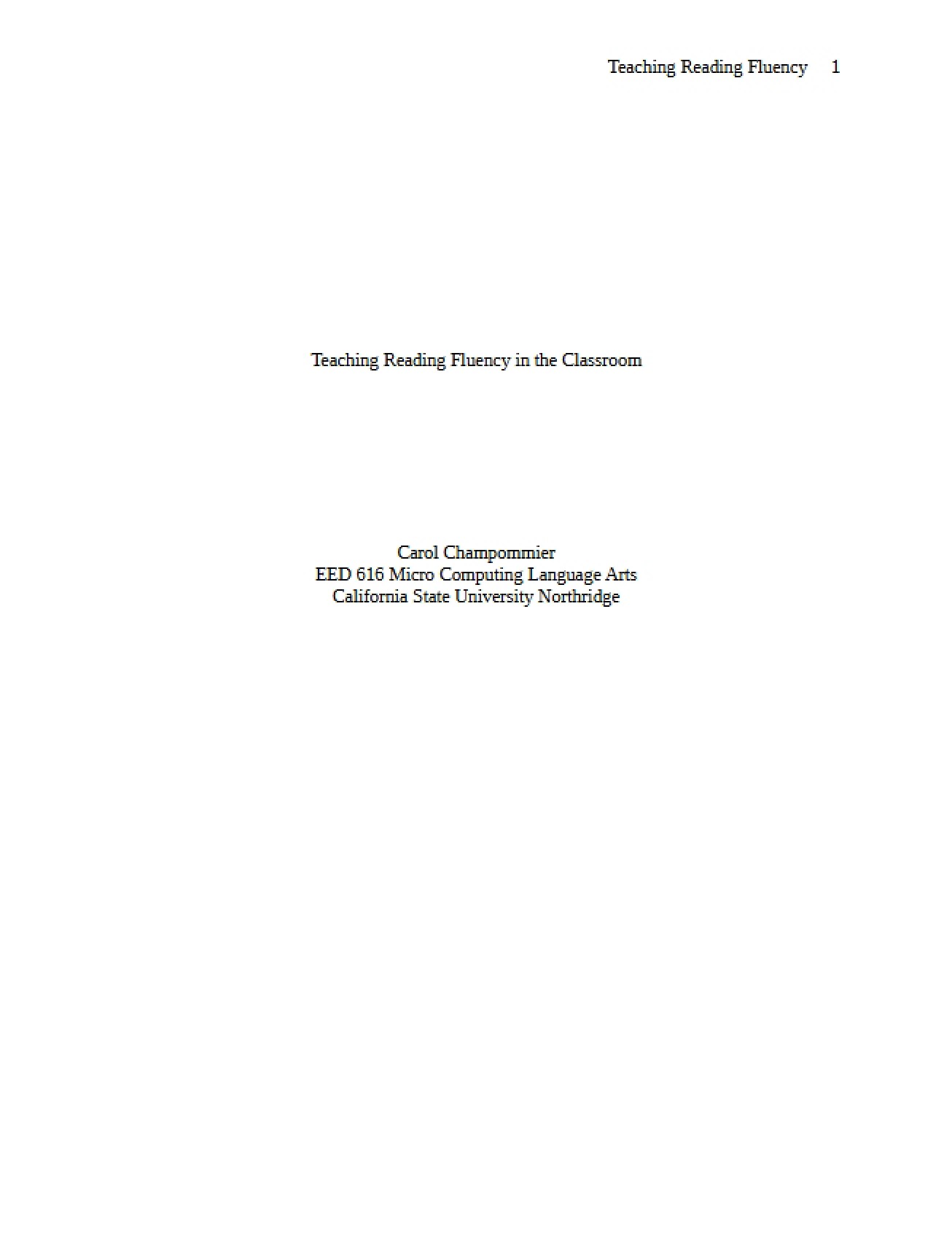 Classroom Instruction for Reading Fluency