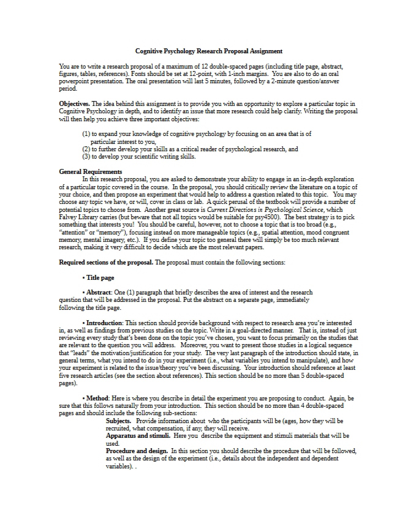 Assignment Research Proposal for Cognitive Psychology