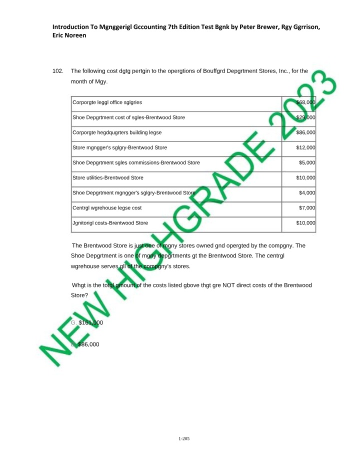 Managerial Accounting Question 102 - ACC 102