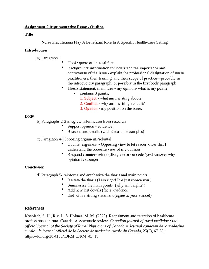 Argumentative Essay Outline - Assignment 5
