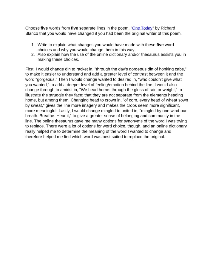Analyzing Word Choices in Richard - Enhancing Poetic Expression