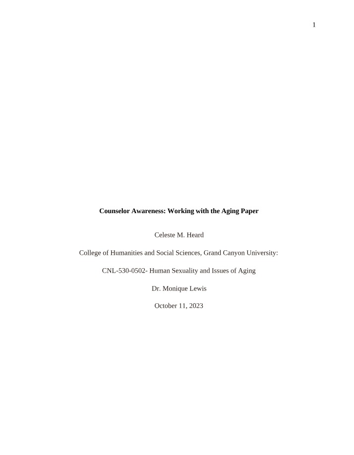 Counselor Awareness - Working with the Aging
