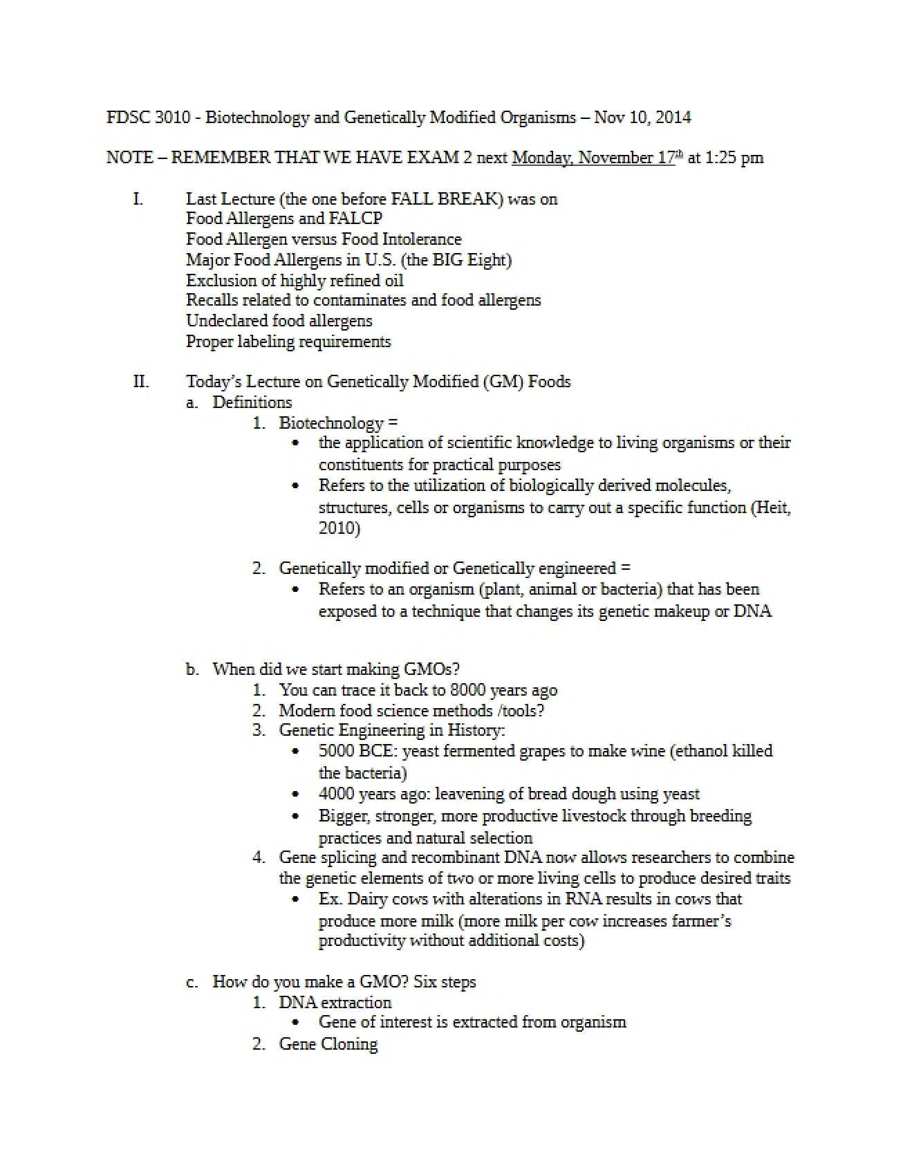 Outline for Lecture Ten (Nov 18)