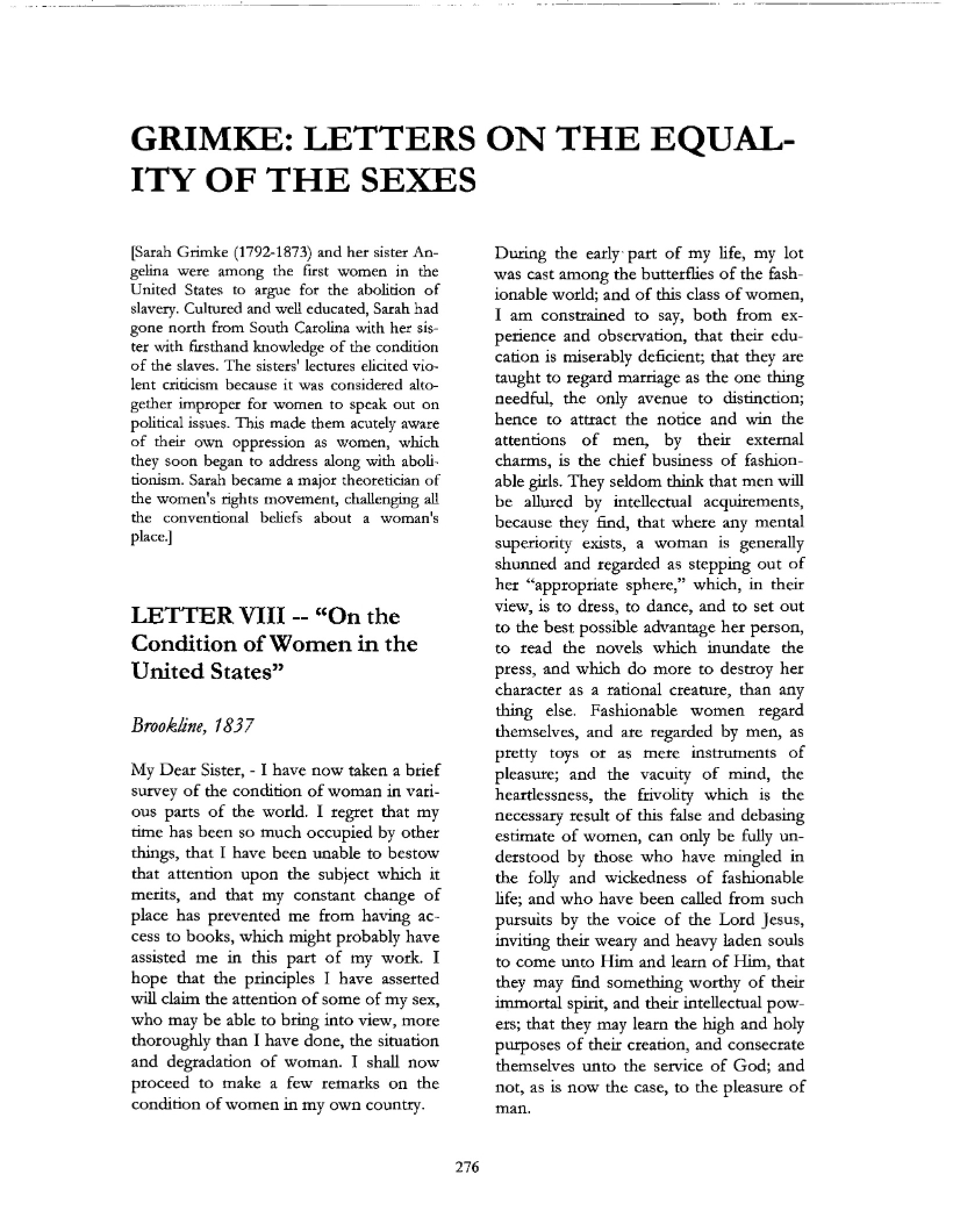 Equality of Sexes Correspondence