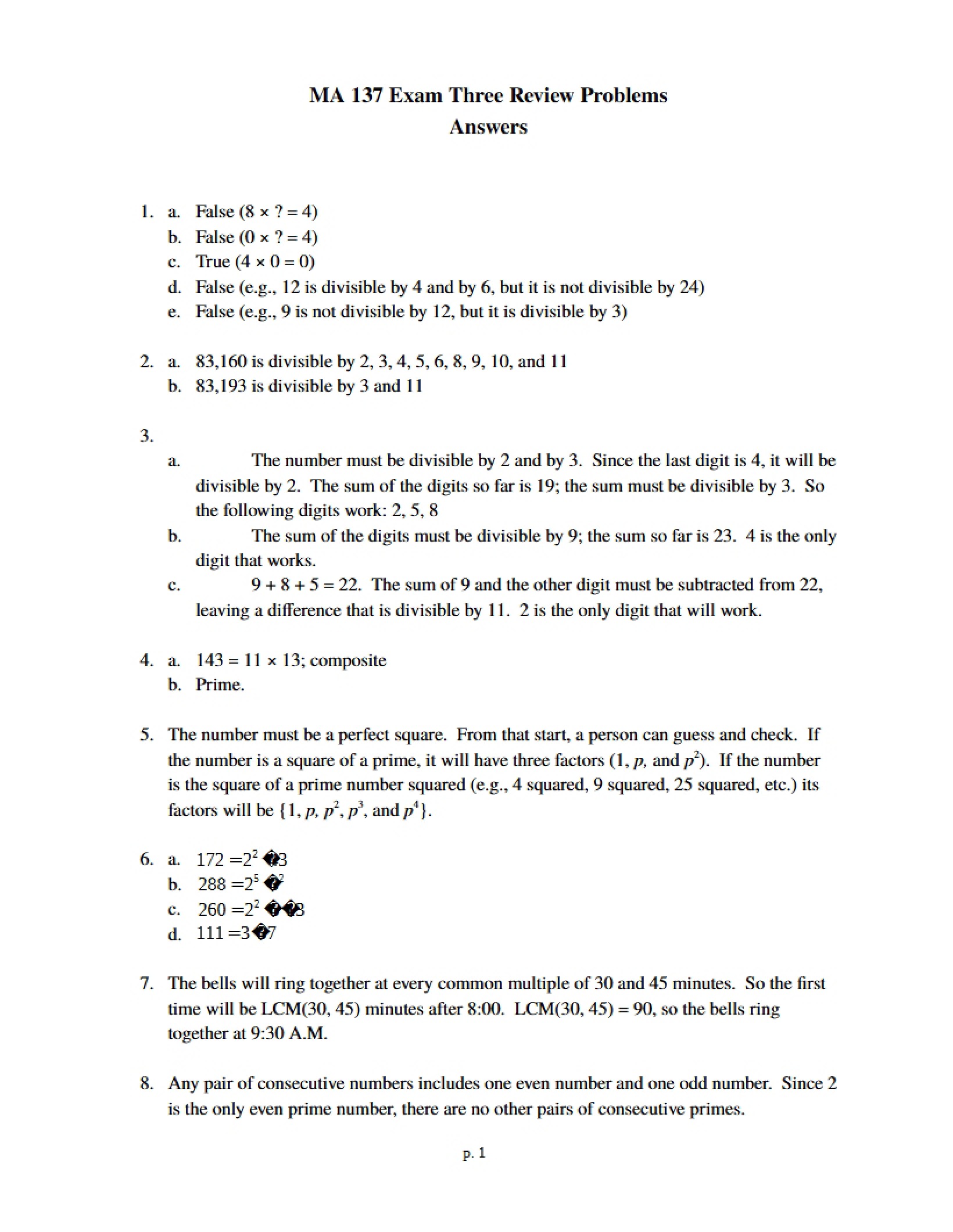 Answers to Exam Problems