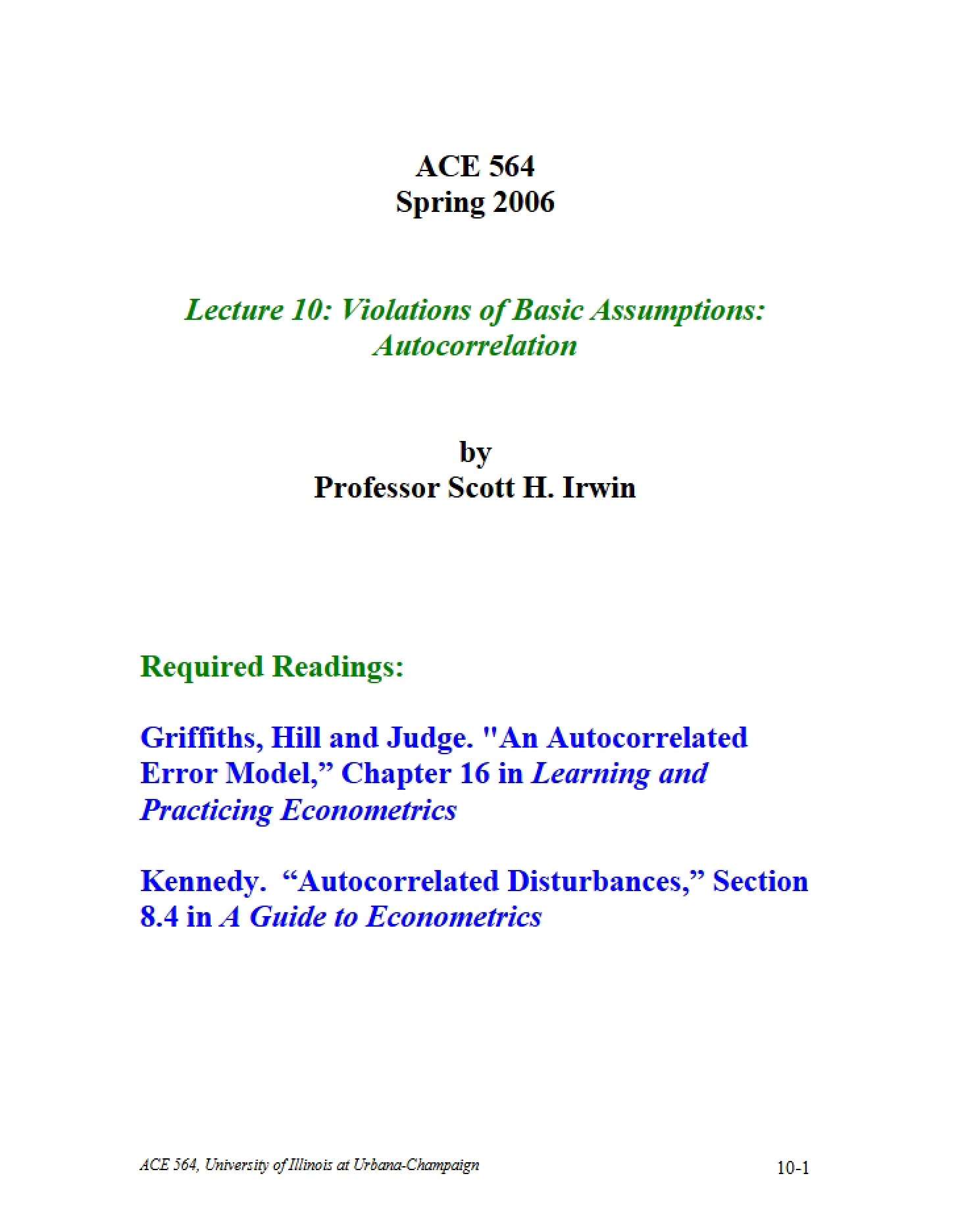 Autocorrelation Basic Assumption Violations