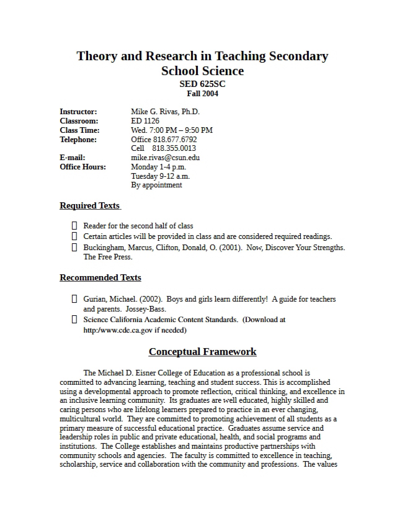 Science Teaching Theory Syllabus