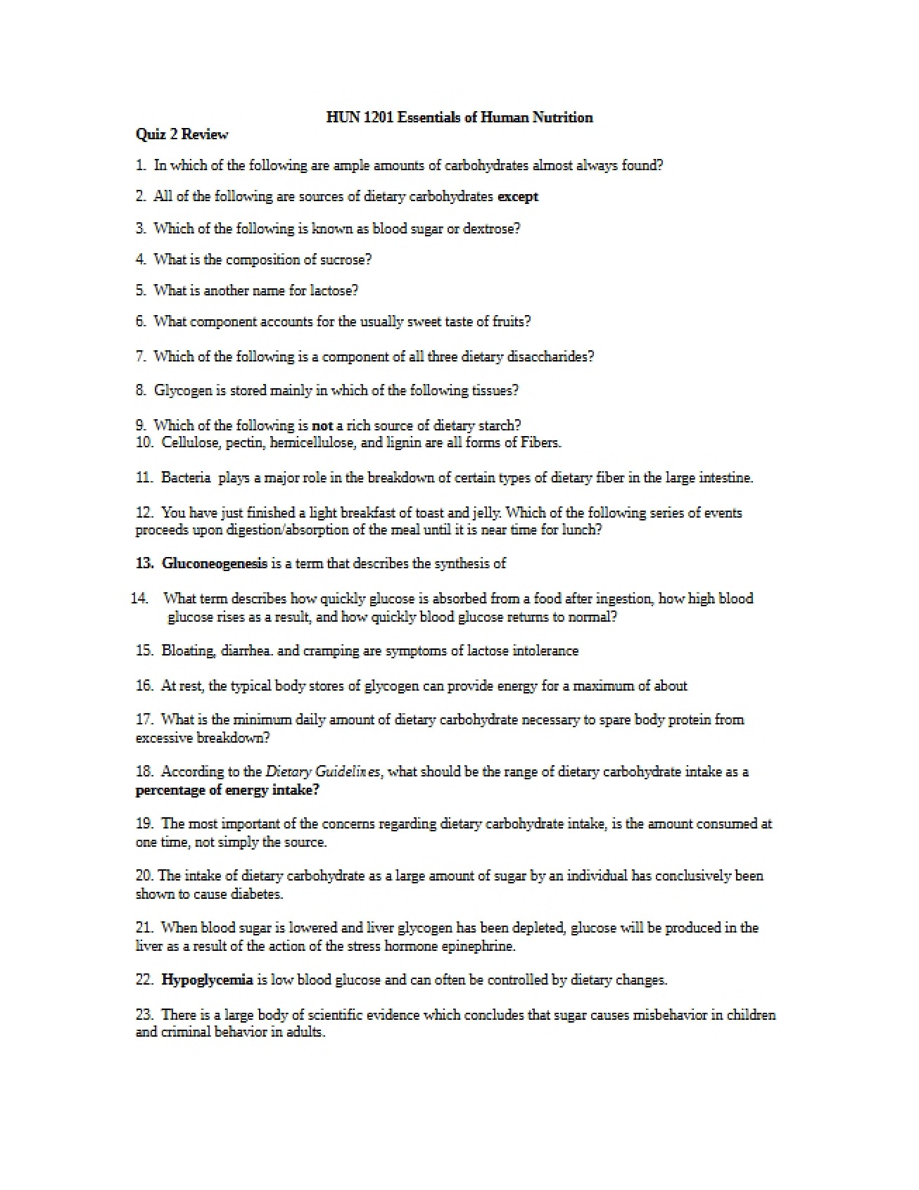 Review for Quiz Two
