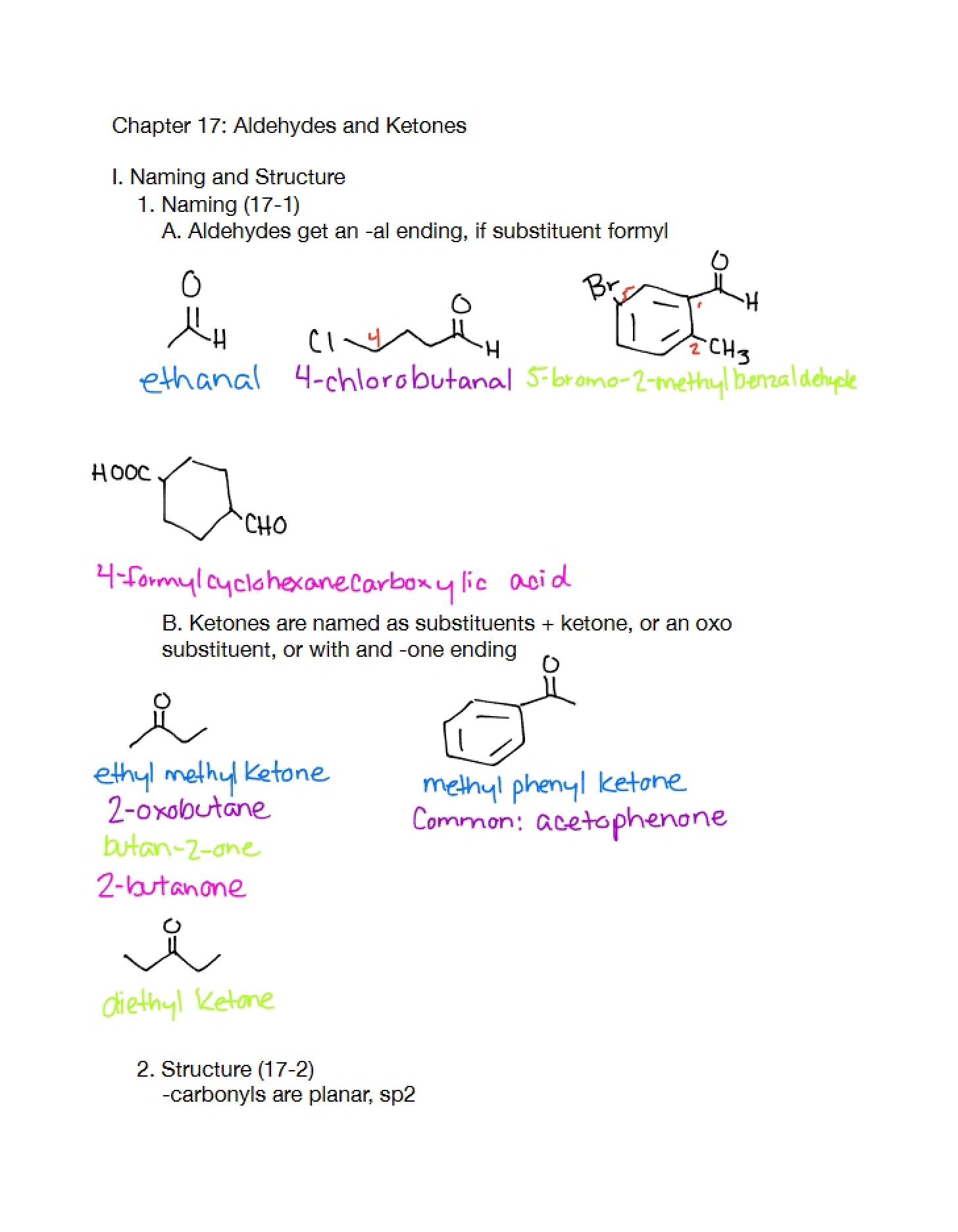 Ketones and Aldehydes (Chapter 17)