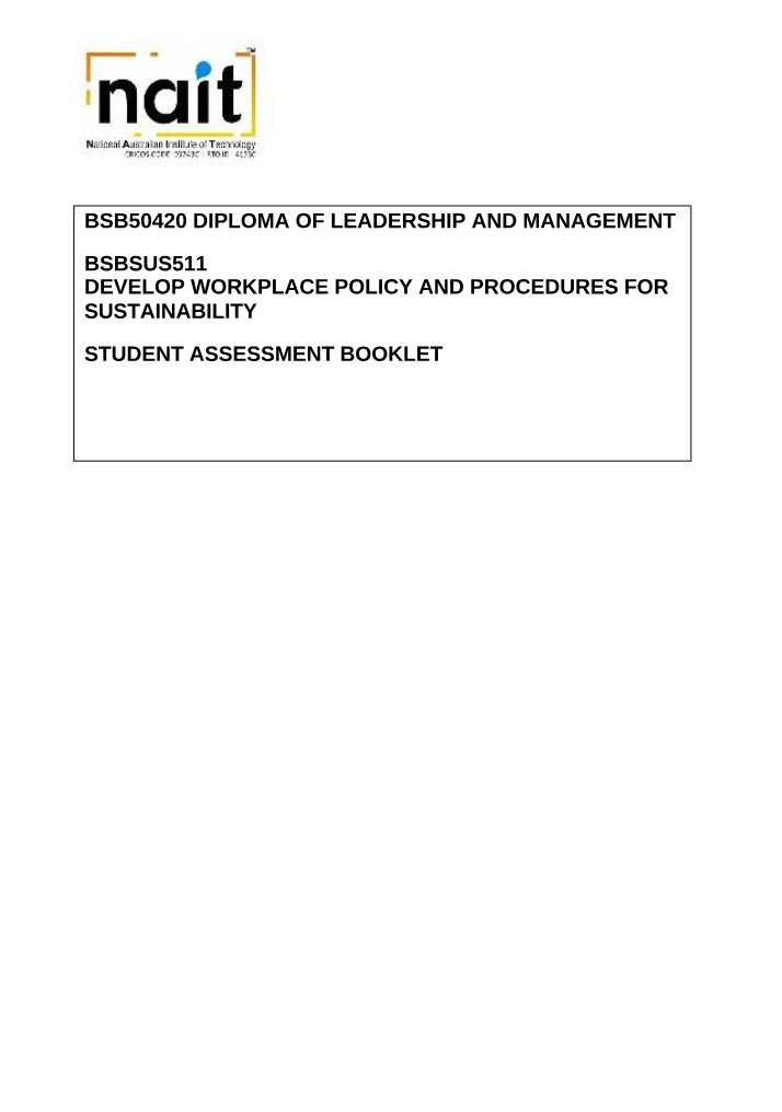 Workplace Policy and Procedures for Sustainability