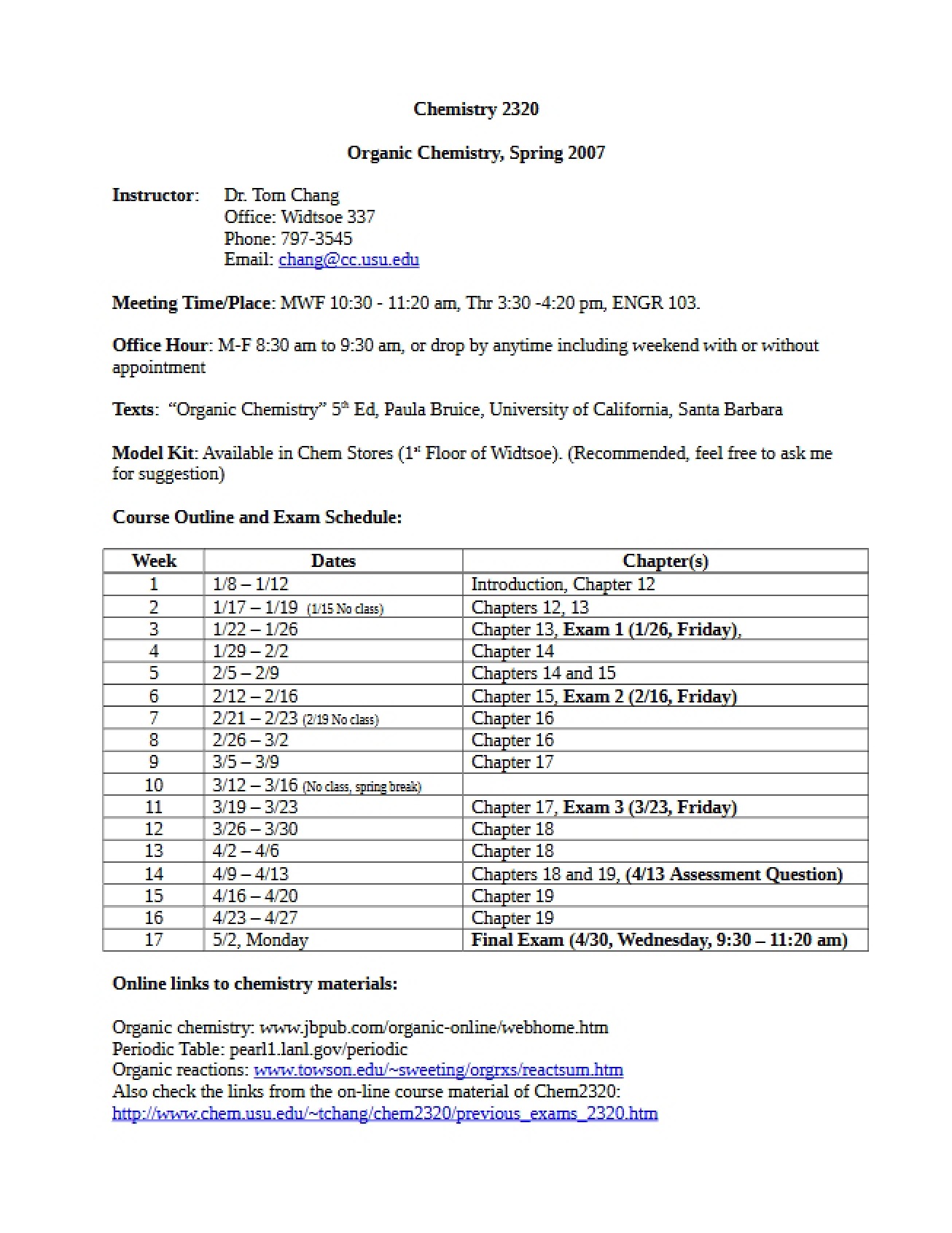 Organic Chemistry Course Outline