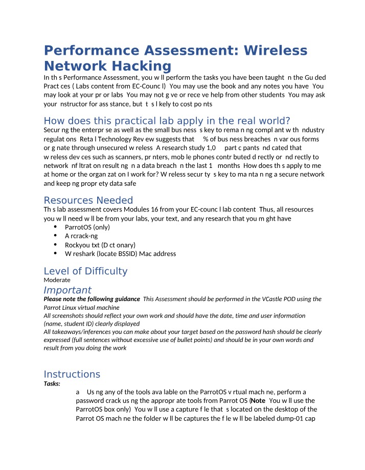 Wireless Network Hacking Performance Assessment