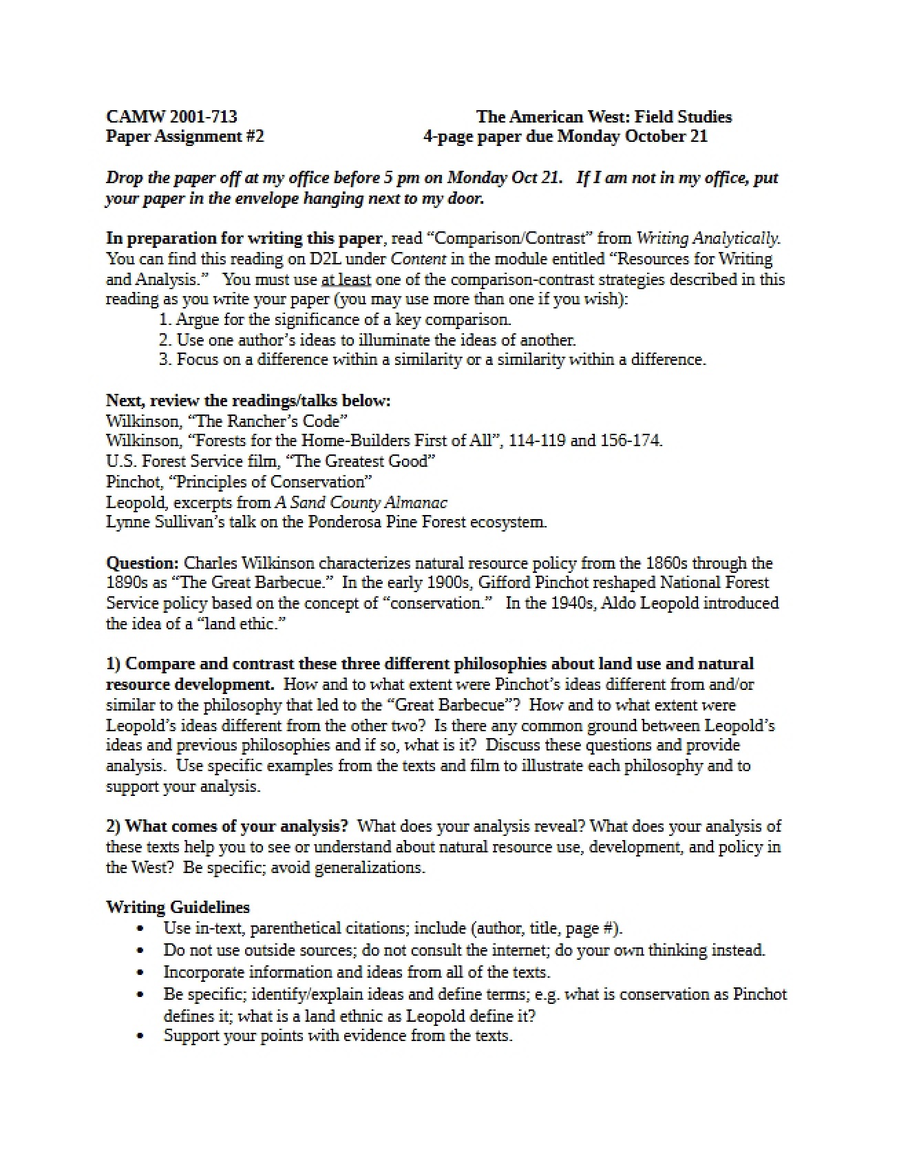 Prompt for Field Studies Paper Two