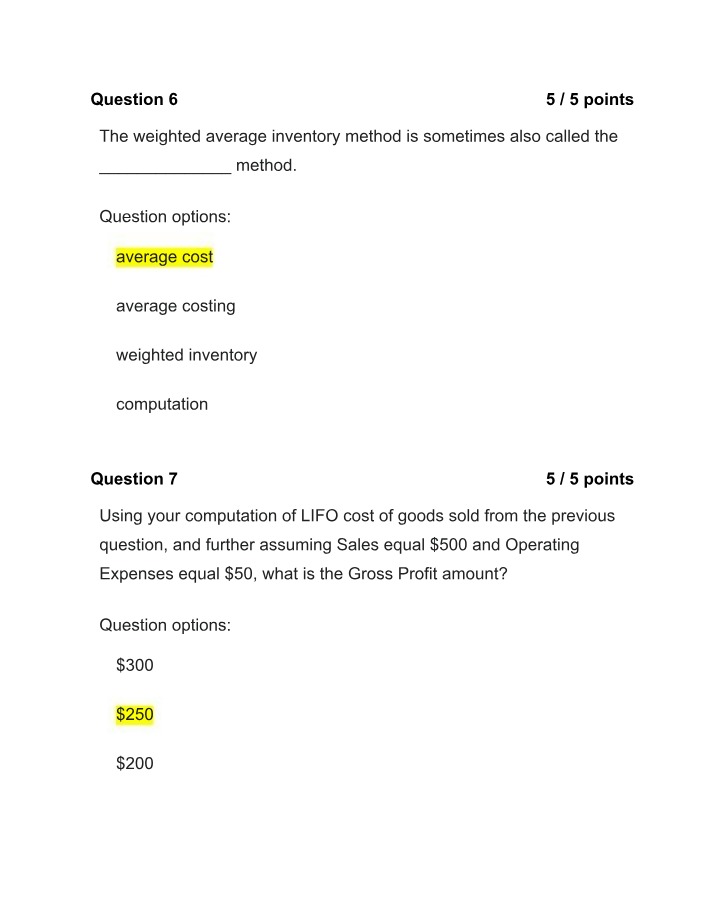 Weighted Average Inventory Method