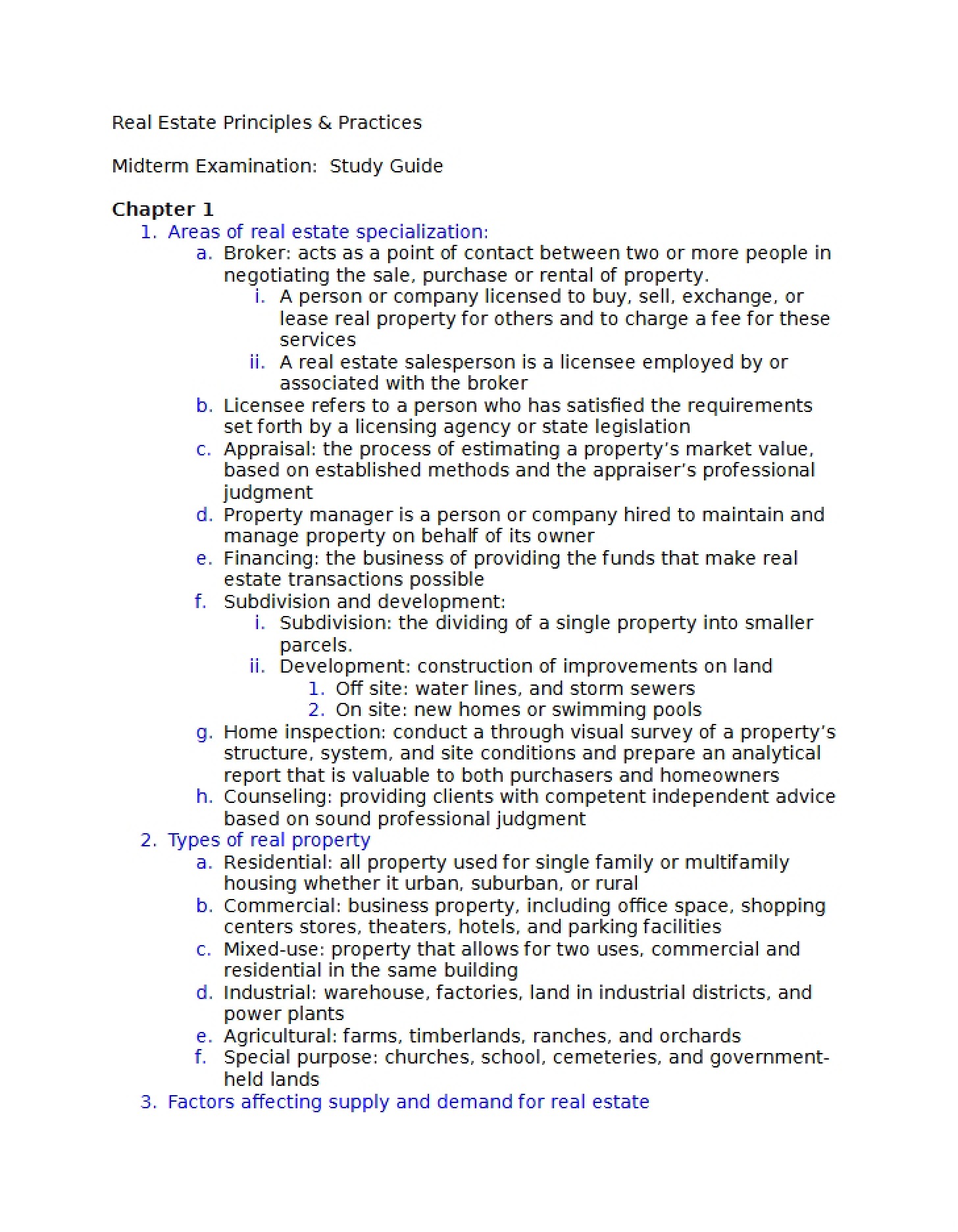 Midterm Exam Preparation Guide