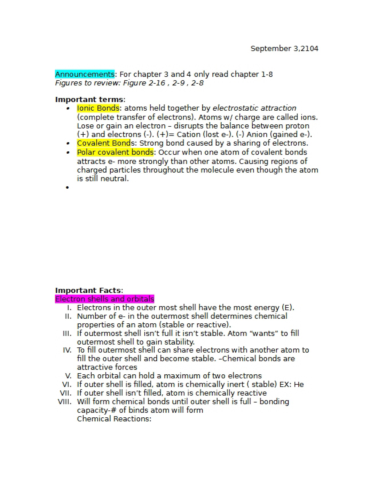 Biology Notes September 3rd