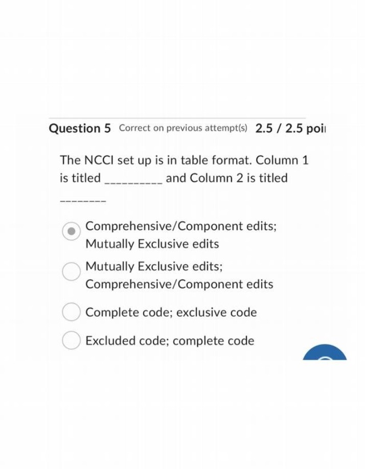 Comprehensive Exam Question - NCCI Edits