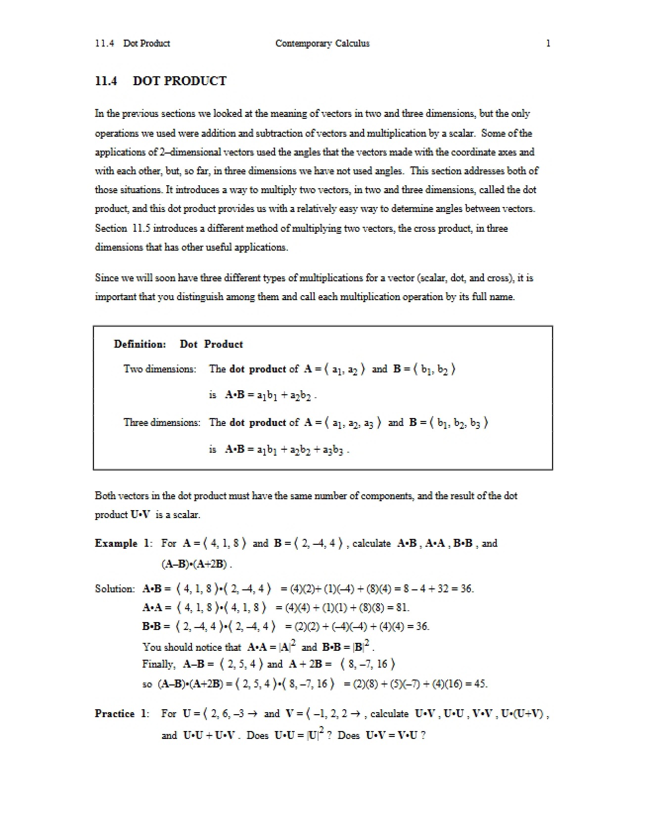 Product of Vectors Dot