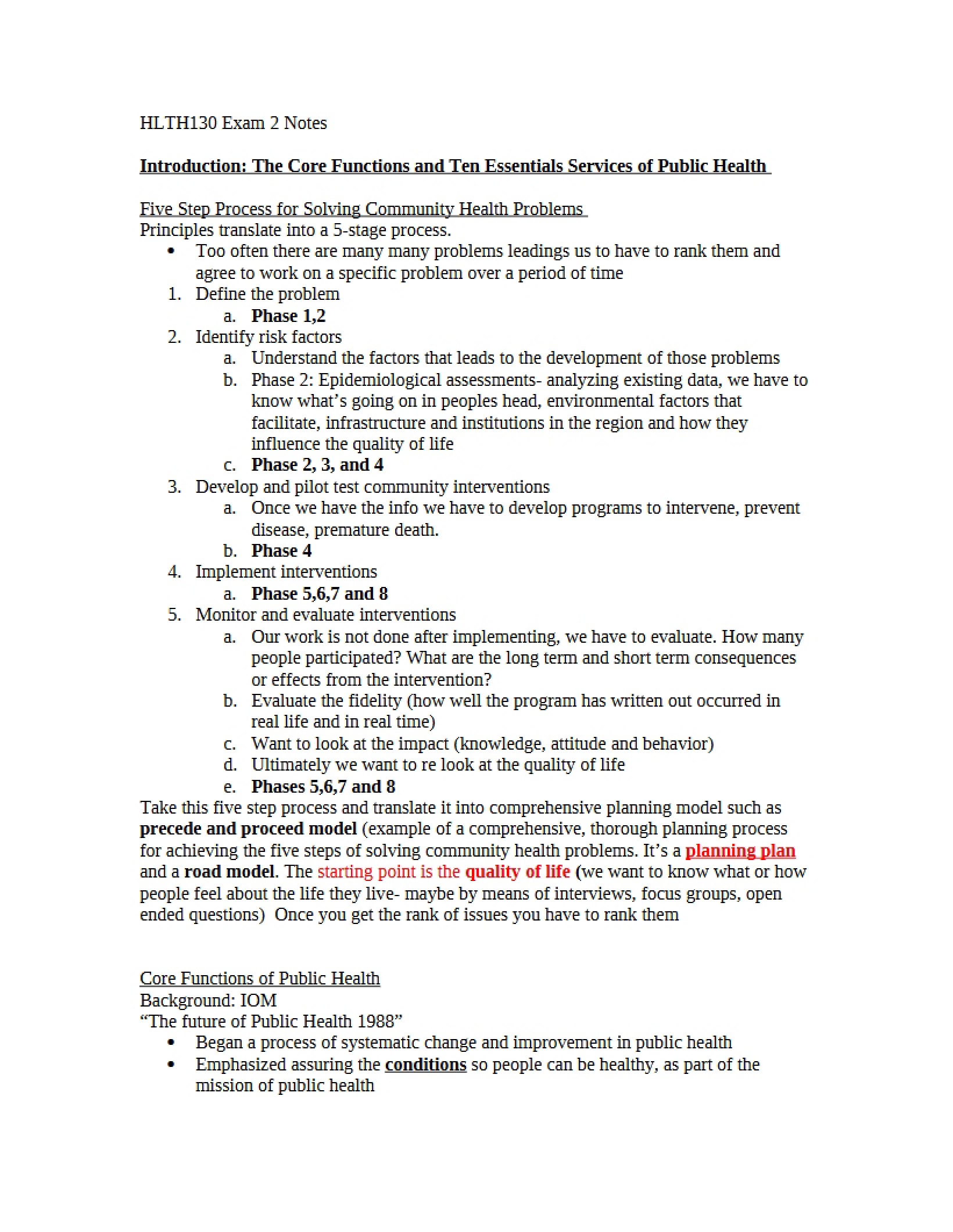 Public Health Core Functions and 10 Essential Services