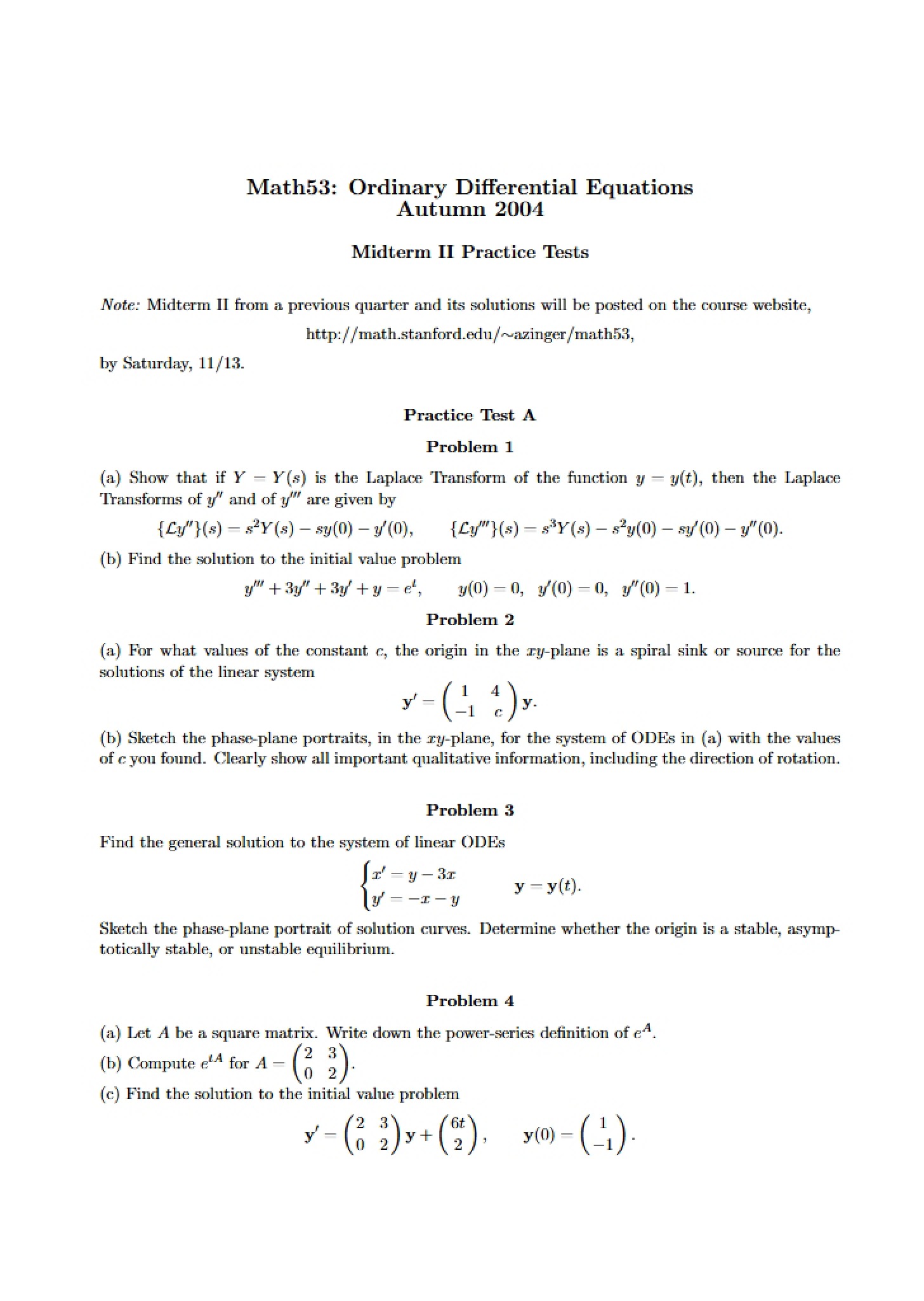 Practice Exams for Midterm II