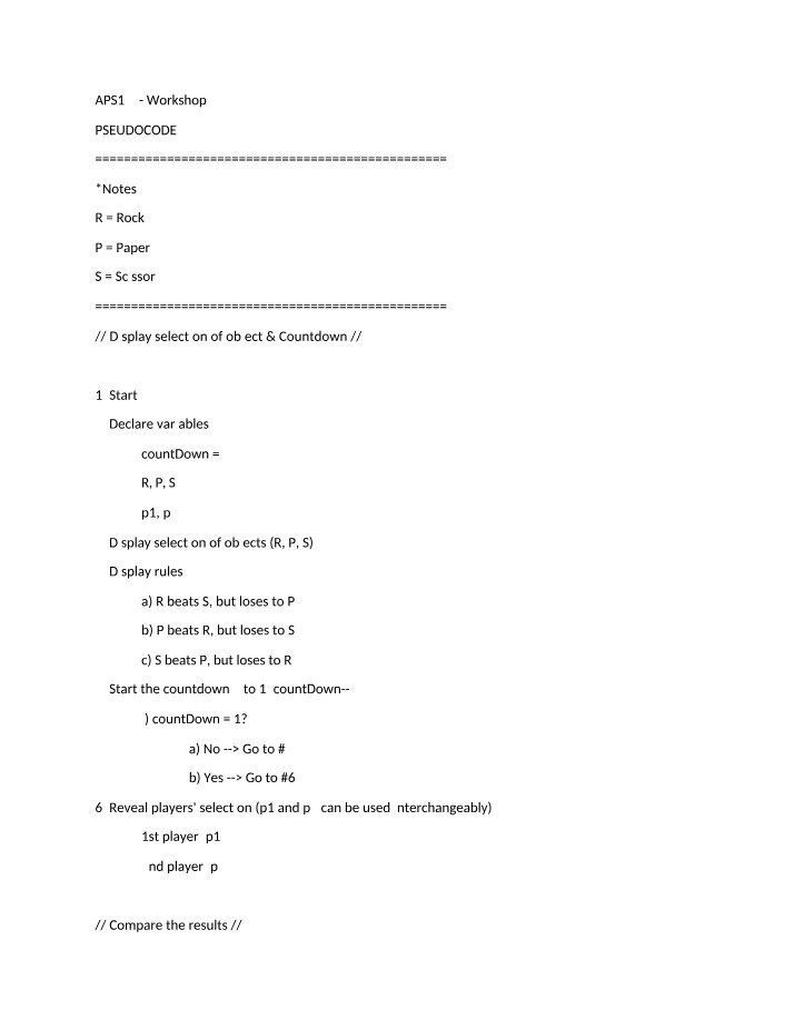 Workshop 5 - Pseudocode