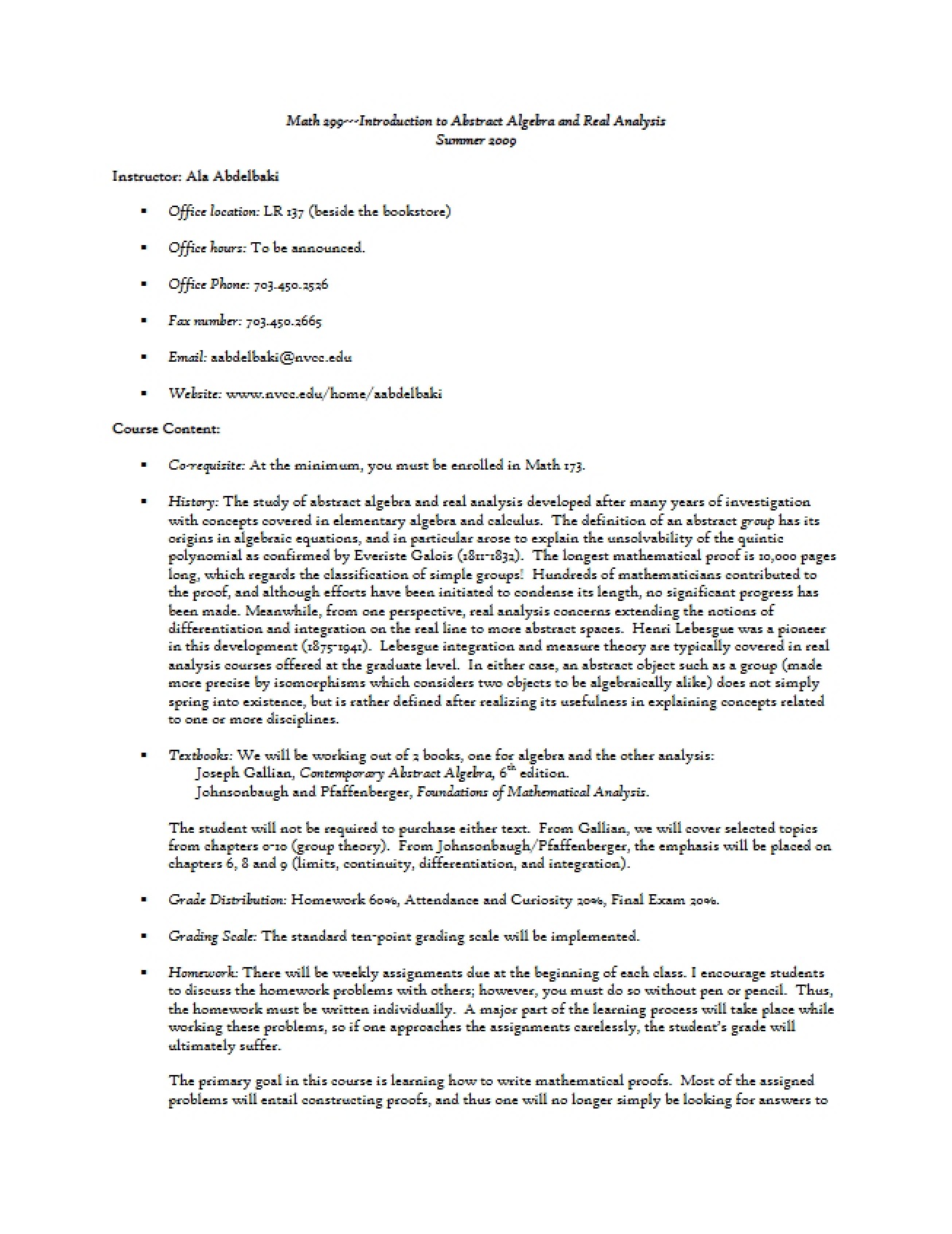 Supervised Math Studies Outline