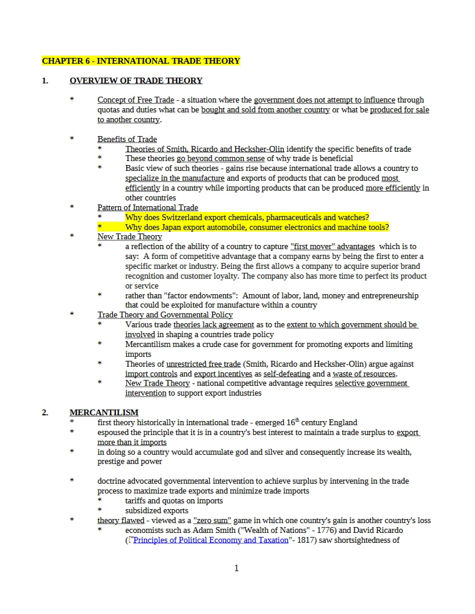 Theory of International Trade (Chapter 6)