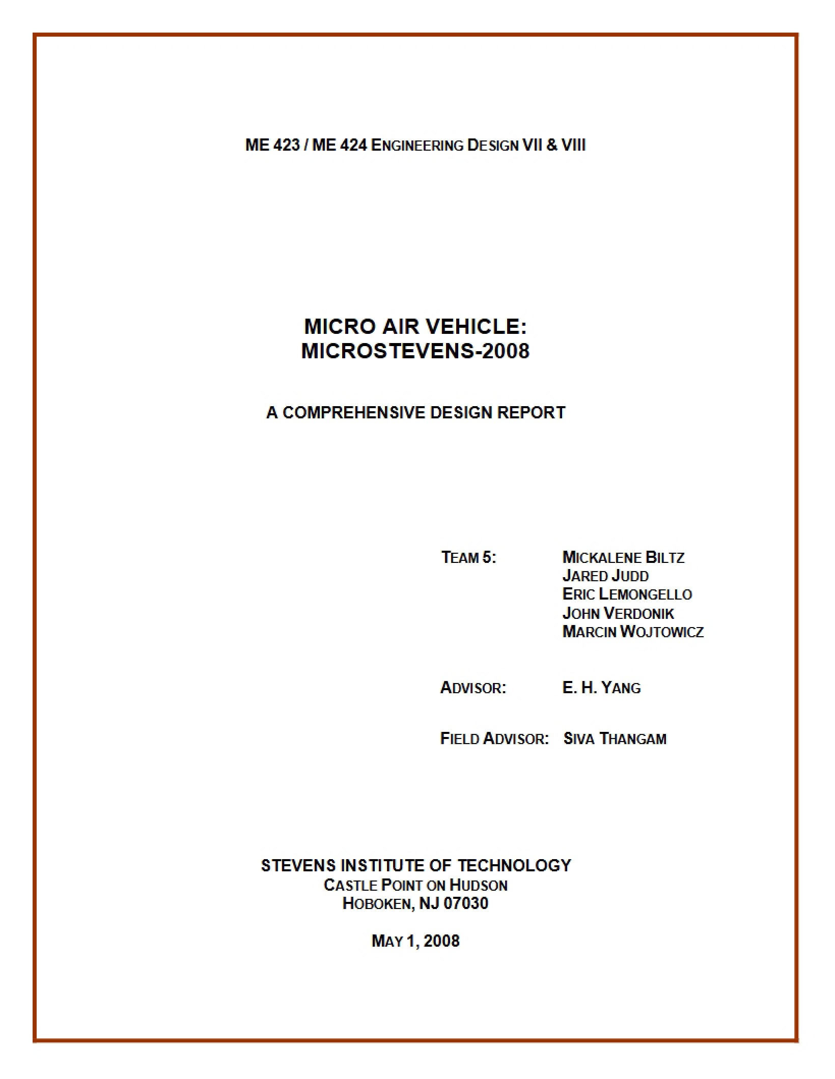 Micro Air Vehicle Design Report Microstevens-2008