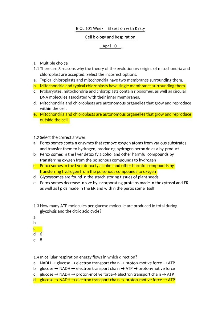 Cellular Respiration Memo - Week 5