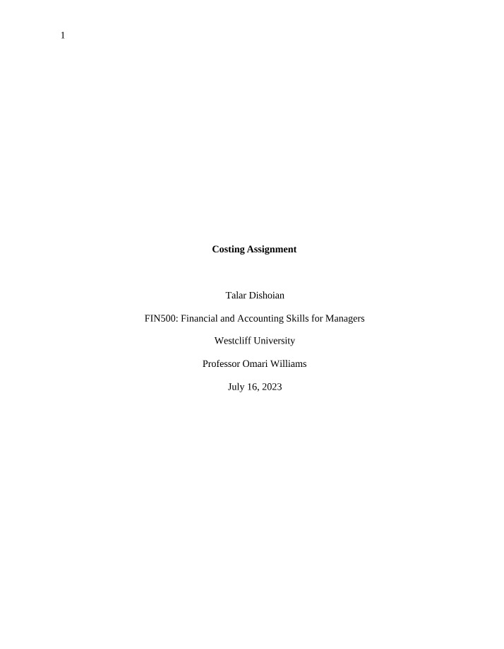 Costing Assignment Second Submission