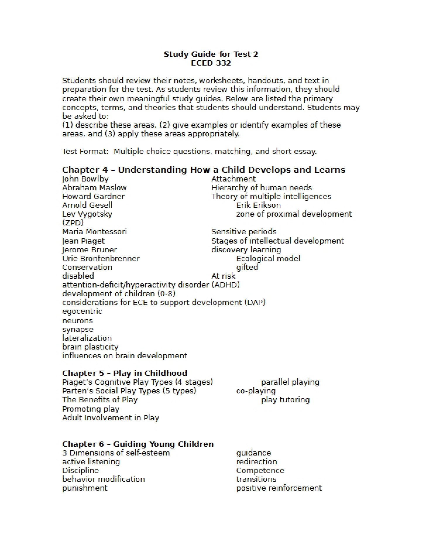 Test 2 Study Guide