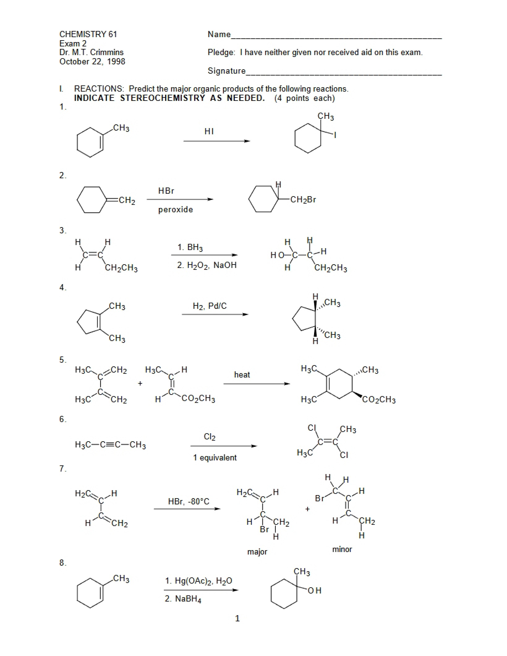 Organic Chemistry Examination Two