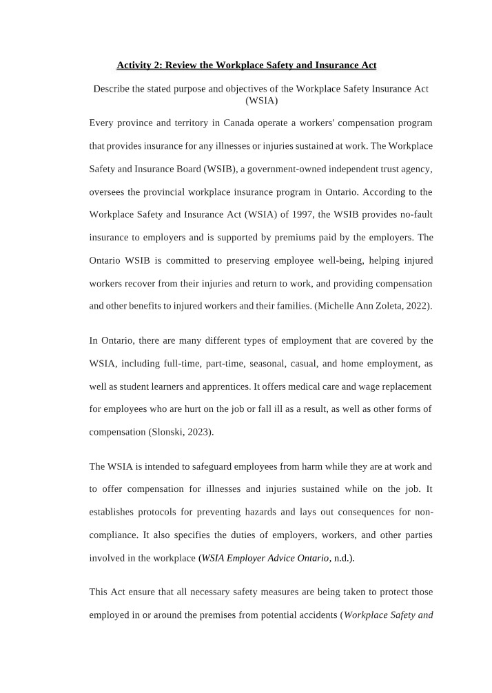 Workplace Safety and Insurance Act - M12