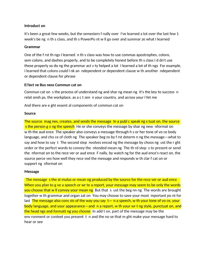 Notes for Formal Presentation