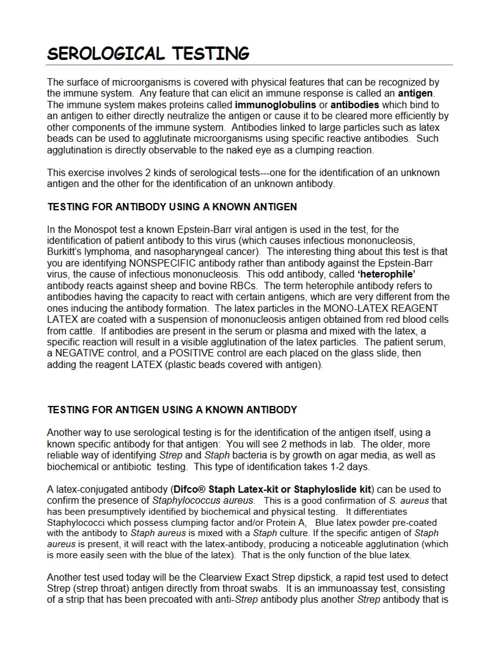 Principles of Serological Diagnostic Testing