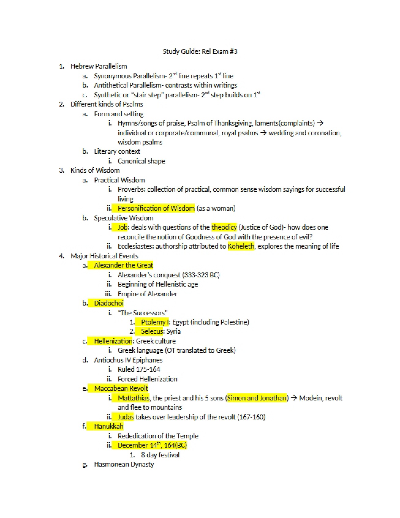 Guide for Religion Test Three