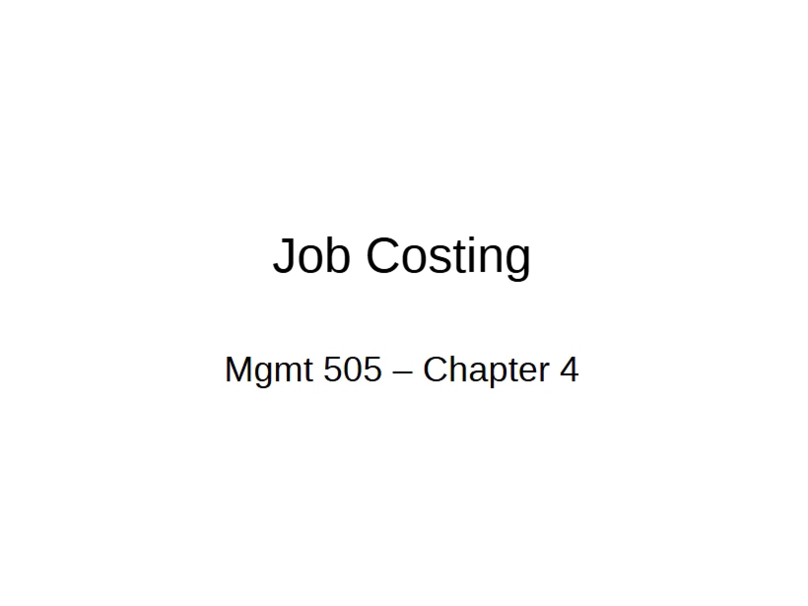 Job Order Chapter Four Ex Ante