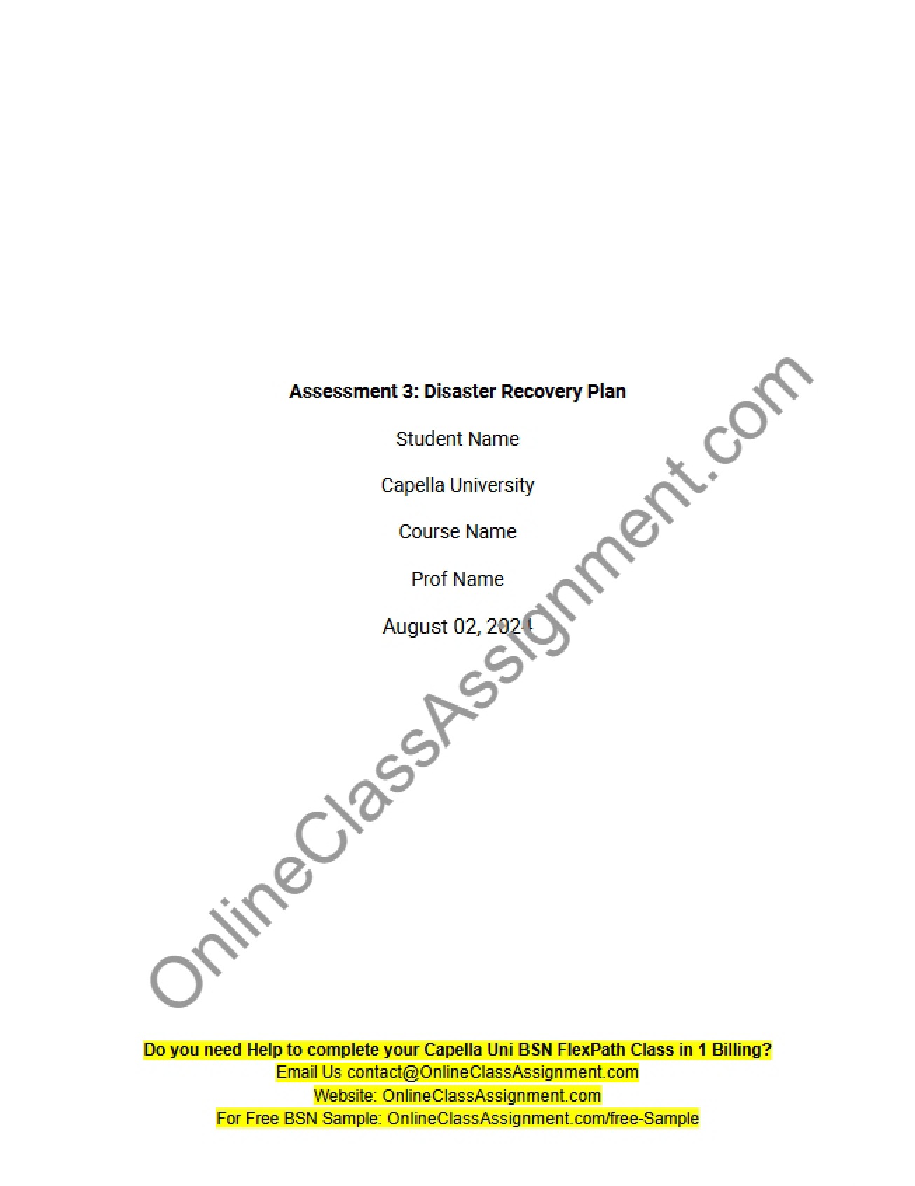 Recovery Plan for Disasters (Assessment 3) - 6 Pages