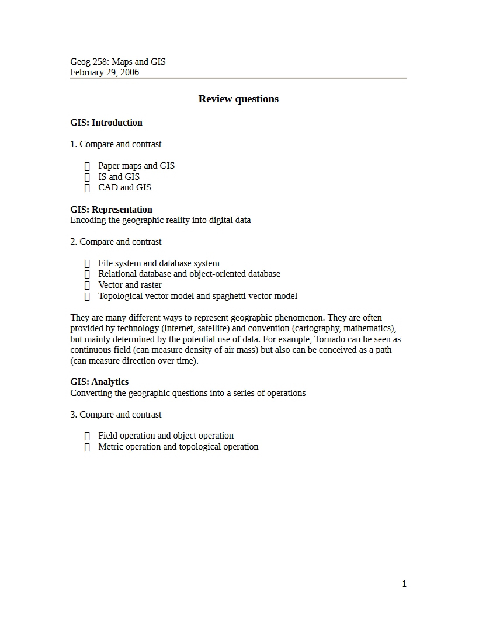 Review Questions for GIS