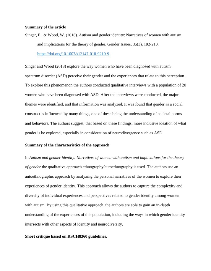 Gender Identity in Women with Autism