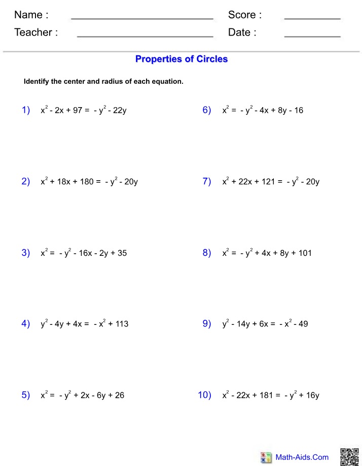 Worksheet on Circle Properties