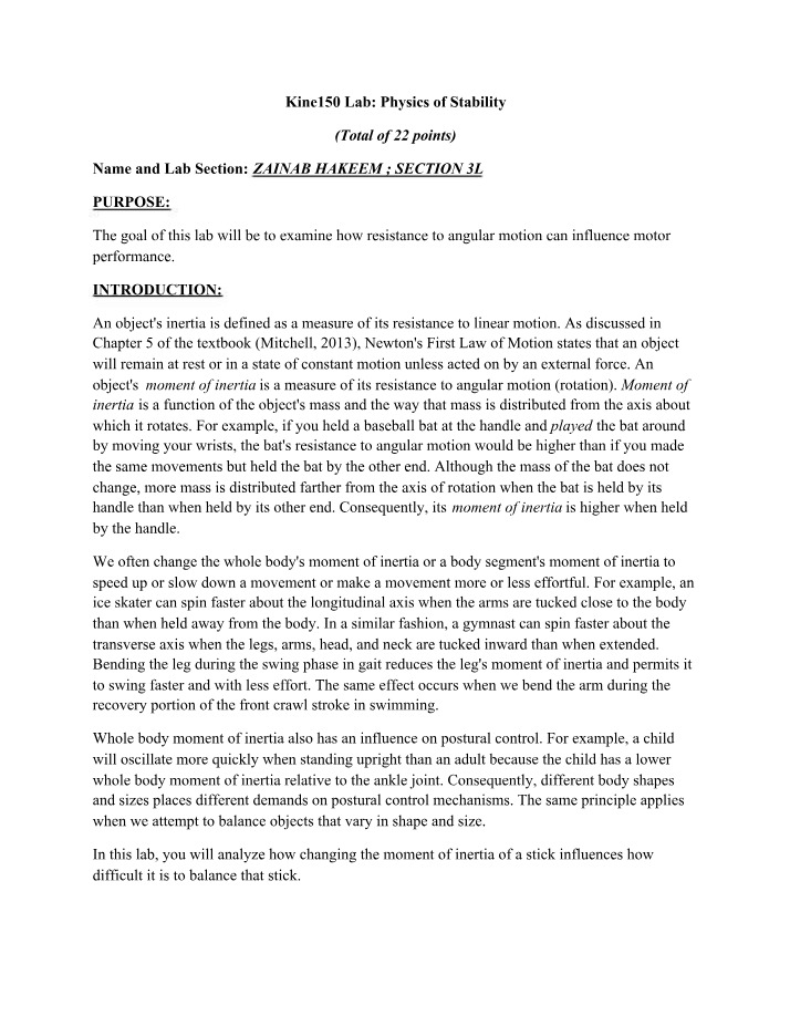 Resistance to Angular Motion - Physics of Stability Lab