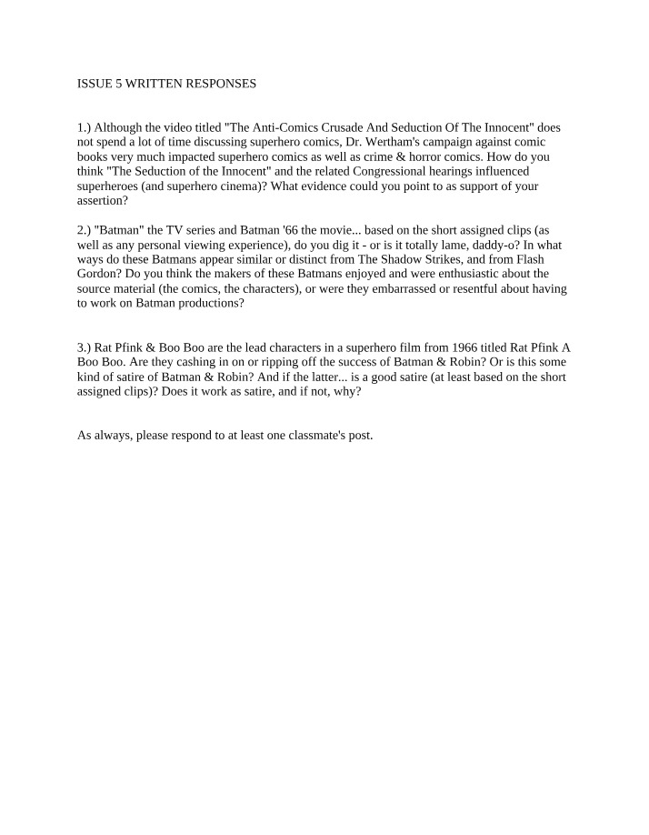 Written Responses - Issue 5