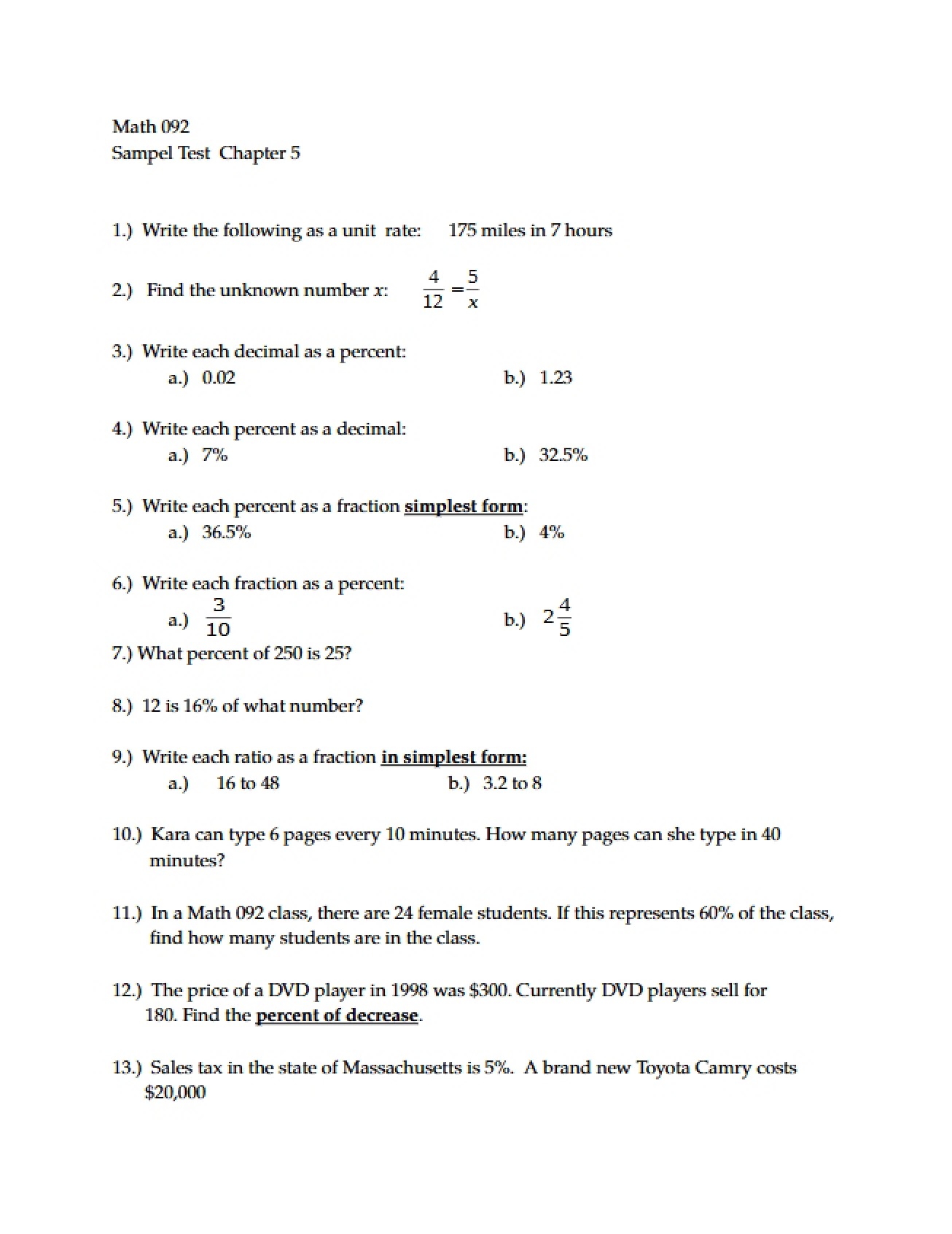 Chapter Five Test Sample