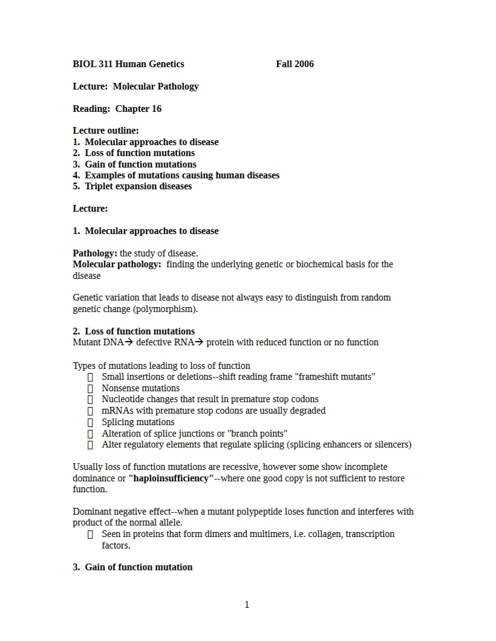 Pathology at Molecular Level