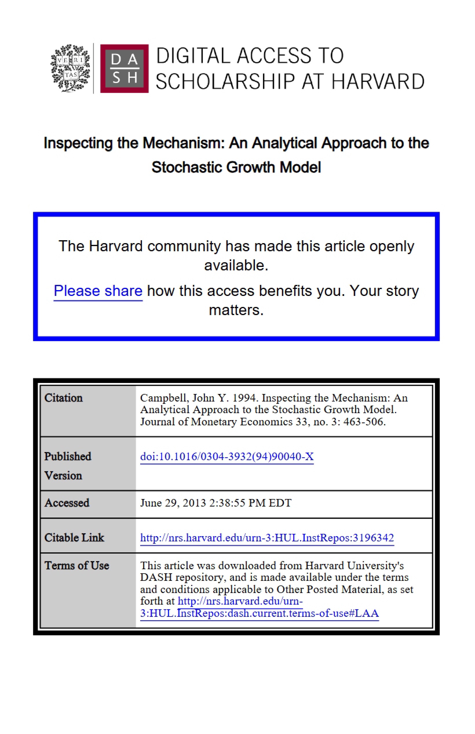 Stochastic Growth Model Analytical Approach (Campbell 1994)