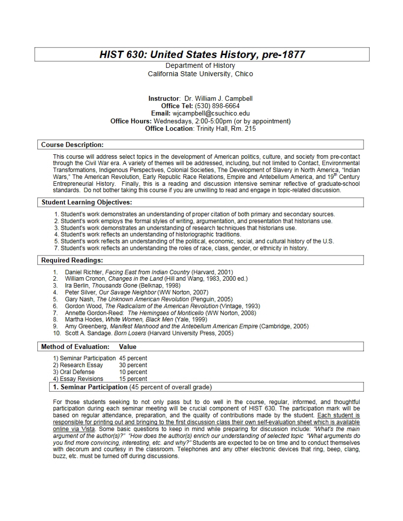 Syllabus Pre-1877 Graduate Seminar