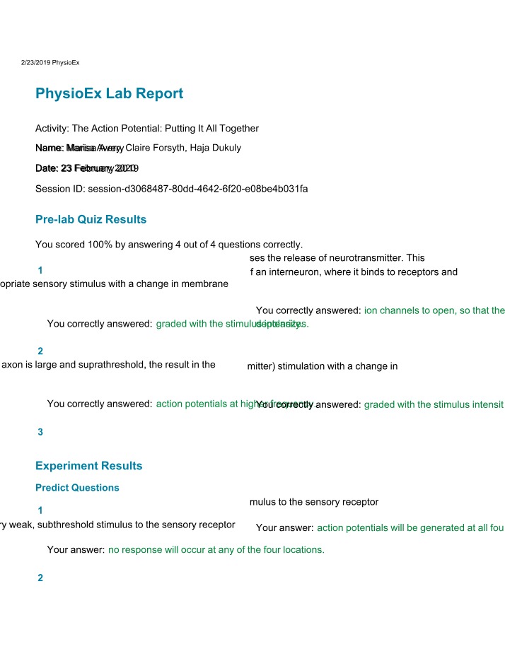 The Action Potential PhysioEx Lab Report