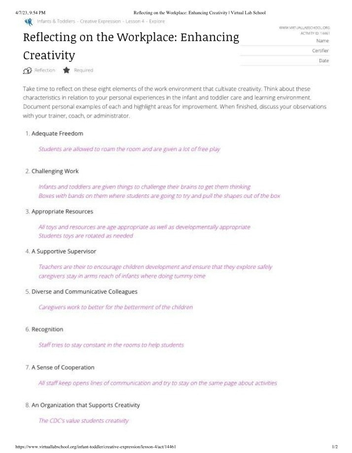 Workplace Reflections and Strategies for Enhancing Creativity