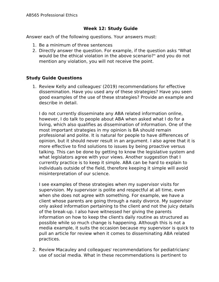 Study Guide for Week 12